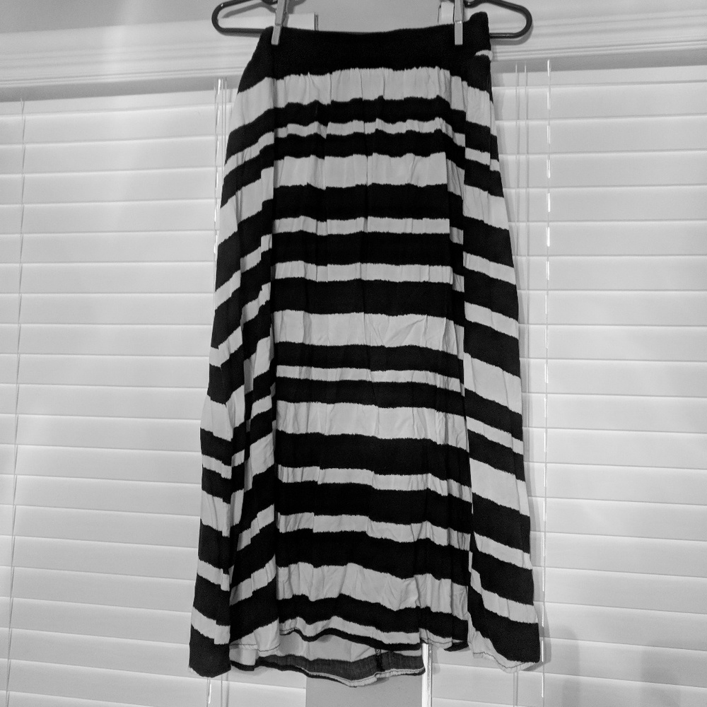 Black and White Striped Midi Skirt